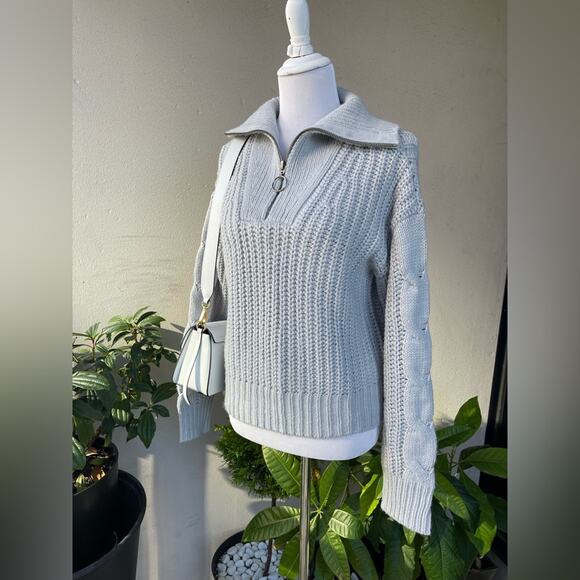 Design History Cable Knit Collar Zip Sweater in Pale Blue, M ☕️ - Picture 8 of 12